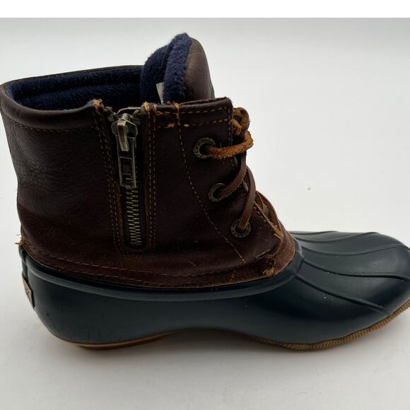 Sperry Saltwater Duck Boots Womens Size 7 Brown Leather Navy Rubber STS91175 - Picture 14 of 14